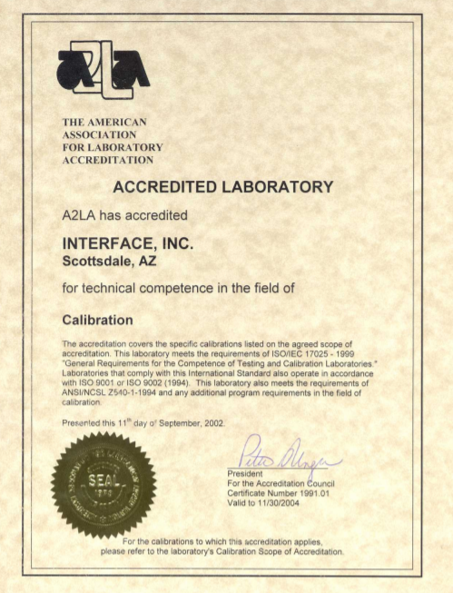 Interface AL2A Accreditation Certificate