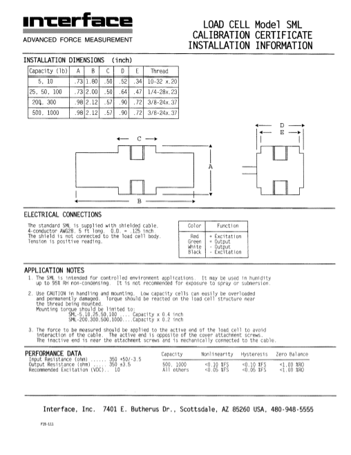 Interface SML-series load cell – installation instructions